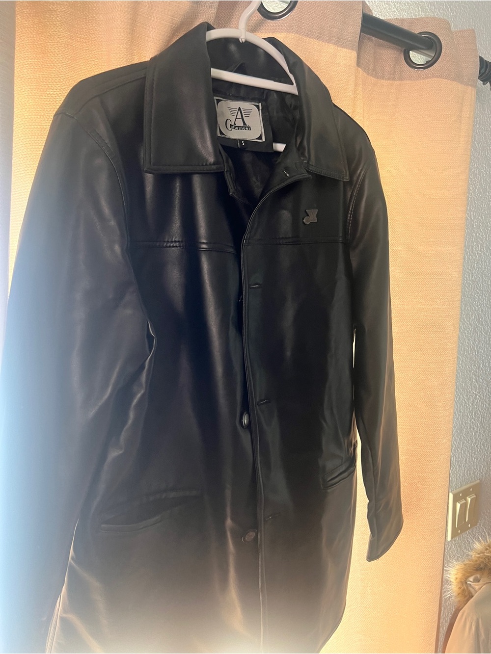 NWT Black Leather Coat with Classic Collar by Chaps
